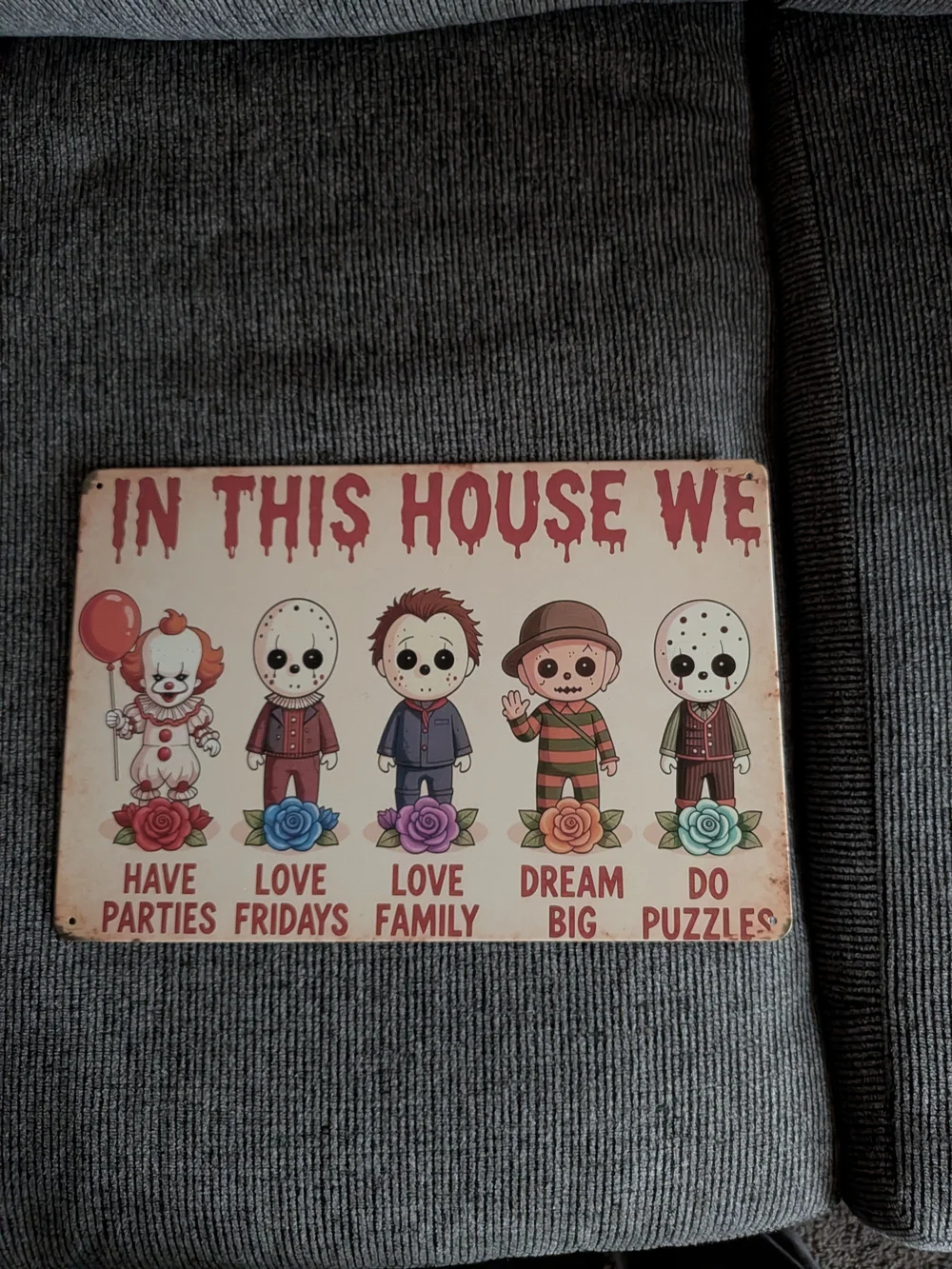 In This House We Horror Character Wall Sign - Cream 8x12